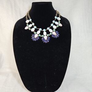 Statement Beaded Multicolor Gold Tone Necklace Cable Chain Teardrop Stones